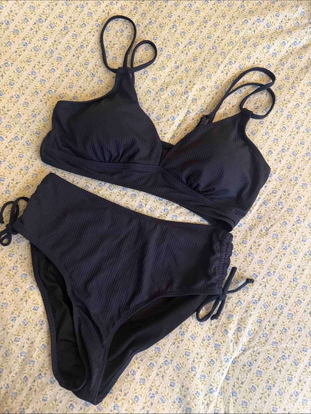 Women’s navy blue Ribbed Bikini Set